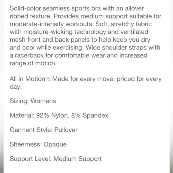 All In Motion Seamless Ribbed Sports Bra - Picture 4 of 5